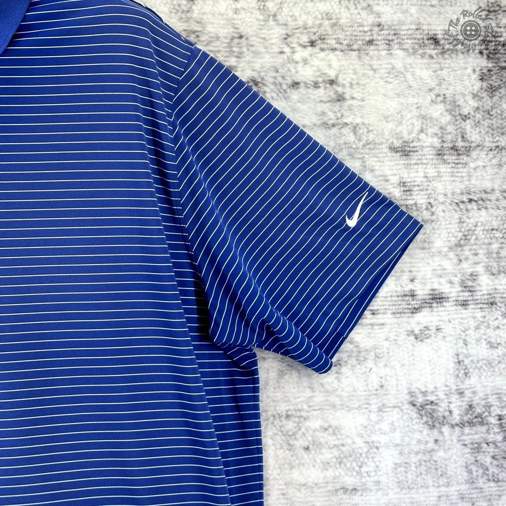 Nike Dri-Fit Polo Shirt Blue White Stripe Short Sleeve Men's (Possible) XL *Read